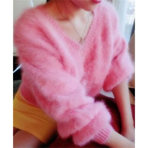 Women ladies Sweaters and pullovers Lantern sleeves Pure Mink Cashmere Knitted Pullover sweater free shipping S1922