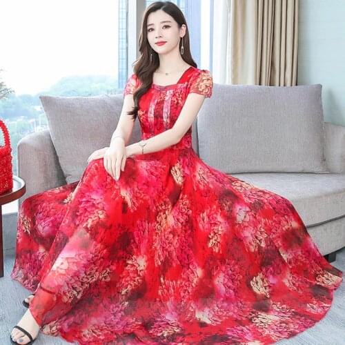 Bohemian Style Dress 2019 Autumn New Arrival V Collar Flower Printed Long Sleeve Plus Size M-3XL Woman Chiffon Long Dress