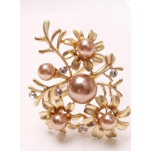 10PCS/metal napkin ring champagne pearl flower napkin holder plant napkin ring for hotel wedding party decoration