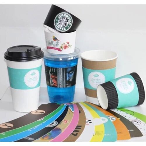 1000PCS/LOT Customized Design LOGO Disposable Paper Cup Sleeve PP Cold Drinks Cup Sleeves Waterproof