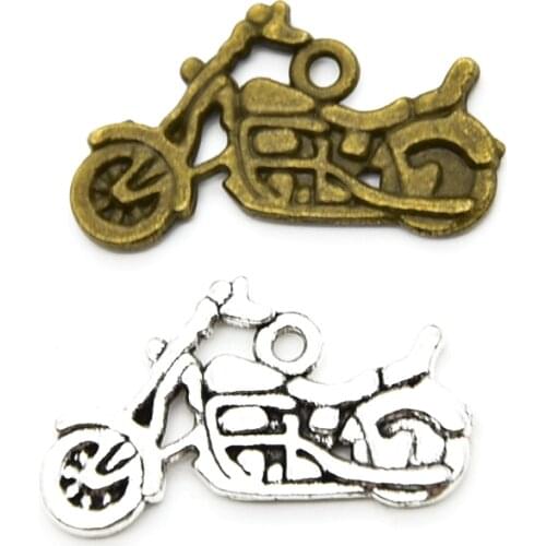 15pcs Wholesale Two Color Motorcycle Charms Zinc Alloy Metal Pendants For DIY Handmade Jewelry Accessories Making 24*14mm