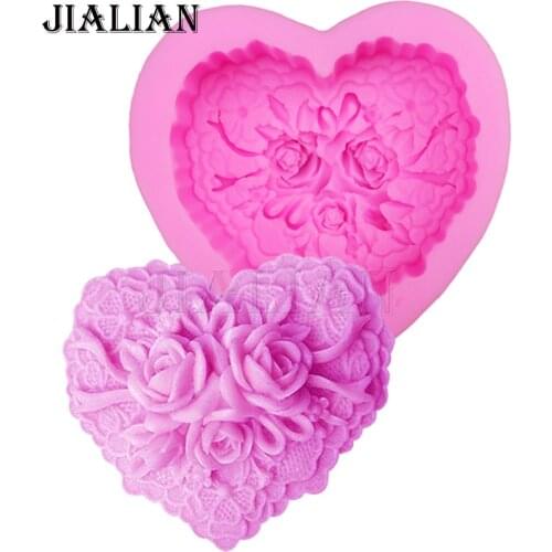 3D Big Hreat Shape rose soap mould Love Flowers chocolate wedding cake decorating tools DIY baking fondant silicone mold T0274