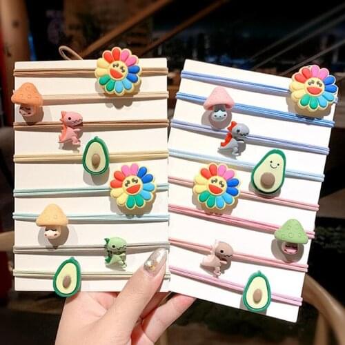 4Pcs/Pack Women Girls Cartoon Animals Headwear Flower Elastic Hair Band Cute Avocado Hair Accessories Set Dinosaur Gum For Hair