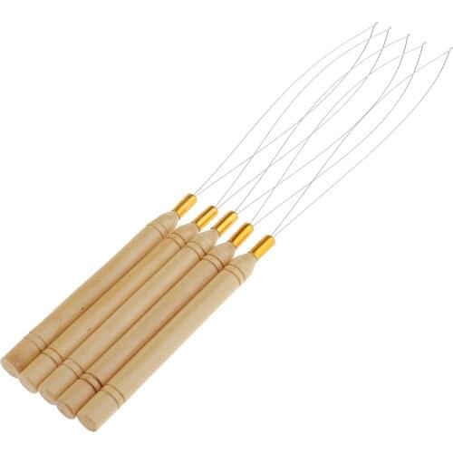 5pcs Micro Hair Extension Wooden Loop Needle Thread Feather Hook Tools