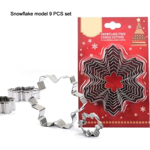 9Pcs Snowflake Cookie Tree Cutter Set Stainless Steel Christmas Biscuits Molds Candy DIY Fondant Decor Mould Tools