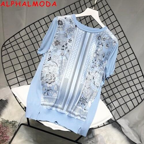 ALPHALMODA Women's Knitted T-shirts
