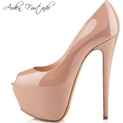 Arden Furtado 2019 spring peep toe pumps platform high heels nude stilettos office lady sexy dress fashion party shoes 12cm 43