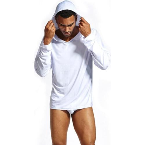 Satin Sleepwear for Men Casual Silk Pajamas Set Long Sleeve Hooded Mens Nightshirts Yoga Pyjamas Suit Sexy Nightwear Loungewear