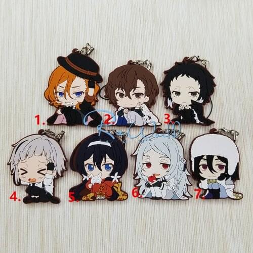 1pcs Anime Keychain Bungo Stray Dogs Literary Stray Dogs Atsushi Dazai Osamu Nakajima Resin Rubber Keyring Keychain Pendant