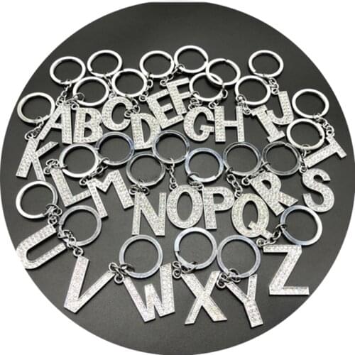 2020 Fashion New Crystal Rhinestone Alphabet Keyring Initial Letter Key Ring Chain Unisex Keychain 26 Letters