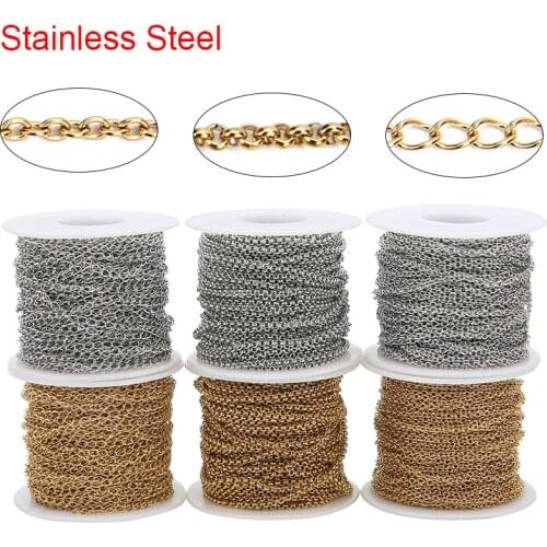 2/5meters Stainless Steel Chains Bulk Dia 2 2.5mm Golden Color Necklace Link Chains Lot for Diy Bracelet Findings Jewelry Making