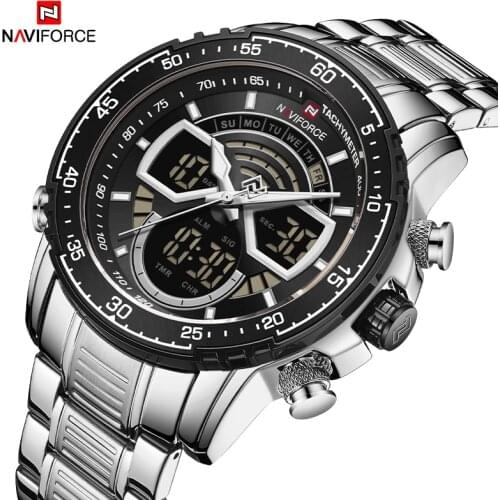 2021NAVIFORCE Luxury Men Brand Dual LED Display Watch Fashion Full Steel Military Sports Waterproof Wristwatch Relogio Masculino