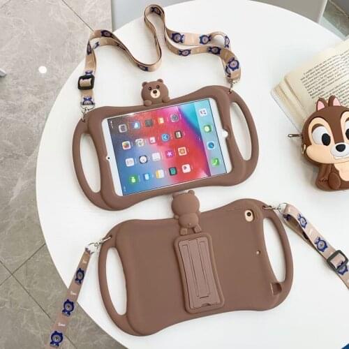 Case For IPad Pro 11 Mini 123 4 5 10.2 10.5 10.9 inch Air 1 2 3 Handle Tablet Case Soft Silicon Cover Funda+Shoulder Strap