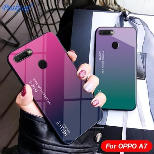 Gradient Tempered Glass Case For OPPO A7 AX7 Case Cover Silicone Frame Glass Hard Phone Cover For OPPO A5S A12 A31