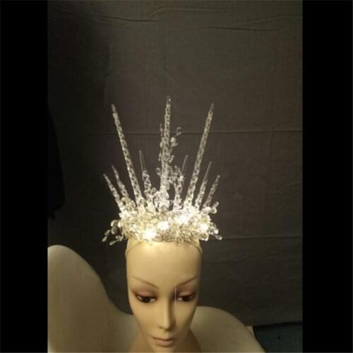 EC07 Christmas LED light costumes singer stage show wears crown ballroom bar club dance dress party cosplay dj disco headwear