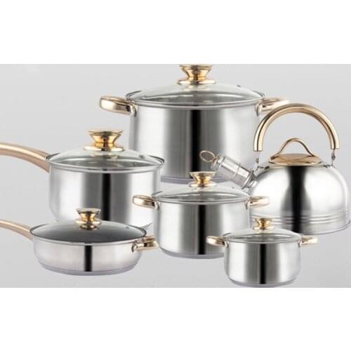Stainless steel 6 piece kitchen pot set Household electromagnetic stove gas stove frying pan milk pan cooking pot cookware set