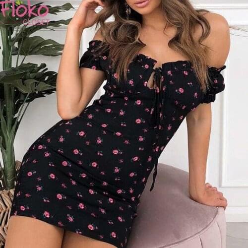 Flokocloset Floral Print Elegant Sleeveless Mini Sundress Sexy Backless Off Shoulder Women Party Club Tie Front Dress Holiday