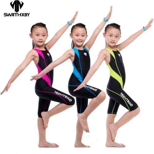 HXBY Professional Competition Swimsuit For Girls One Piece Swimwear Women Knee Womens Swimsuits Swimming Suit For Girl Child