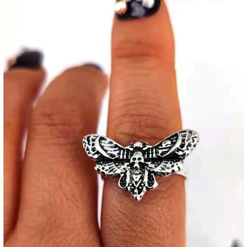 Hzew 1pcs Resizable Death Head Skull Butterfly Moth Ring Creativity Gift For Women Men