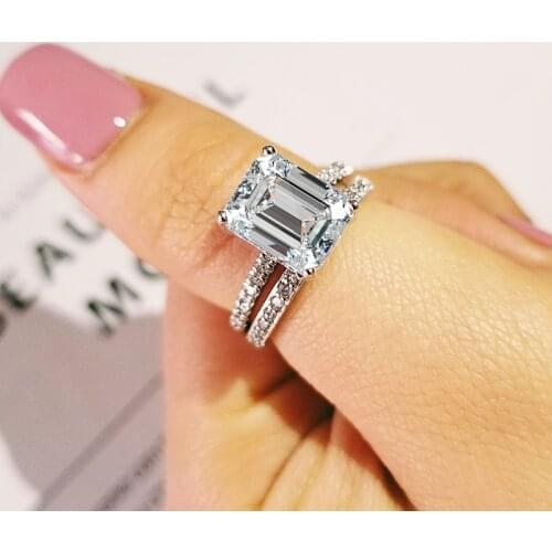 2021 new trendy heart original 925 sterling silver wedding ring set for women lady anniversary gift jewelry wholesale R5149