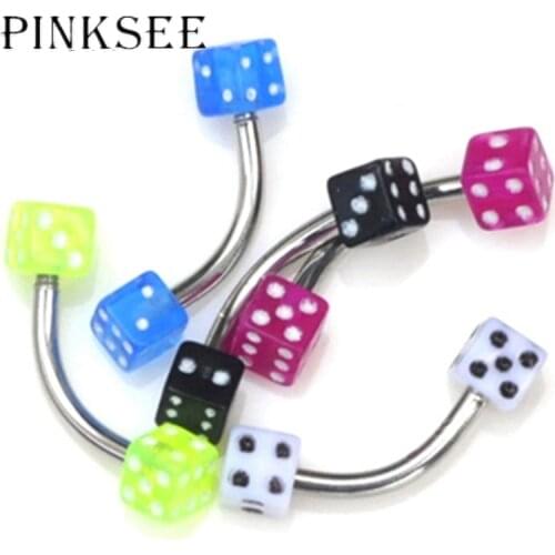 Pinksee 10pcs Surgical Stainless Steel Resin Dice Design Eyebrow Navel Belly Nose Lip Tongue Ear Barbell Piercing Body Jewelry
