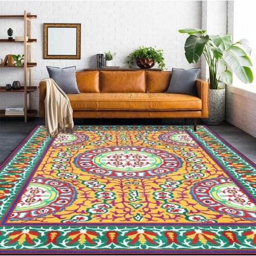 Retro Bohemian Carpet Living Room Home Colorful Circle Pattern Plush Soft Area Rugs Geometric Foot Pad Bedroom Decor Floor Mat
