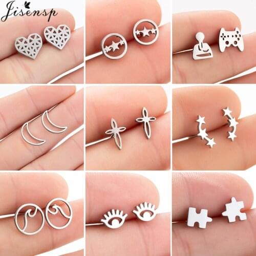 Fashion Cute Animal Stud Earrings for Women Kids Stainless Steel Jewelry Heart Moon Wave Puzzle Earings Jewelry Accessories Gift