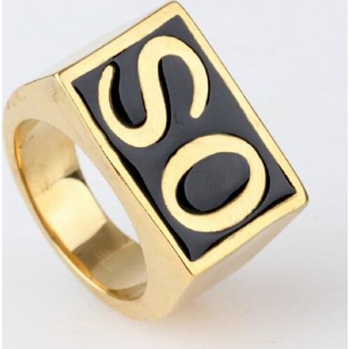 SO Mens Gothic Biker Ring Signet 316L Stainless Steel Golden Tone Mens Jewelry