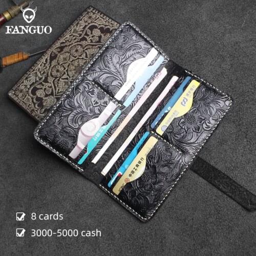 Crazy-horse-leather Mens Wallet Retro Embossed Handmade Long Wallet For Women Genuine Leather Large Capacity Card Slot Purse