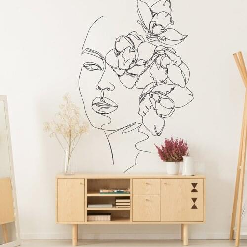 Line Drawing Wall Decal, Floral Woman Focal Wall Artwork Vinyl Sticker, Picasso Wall Art Decoration, Apartment Artwork 2306