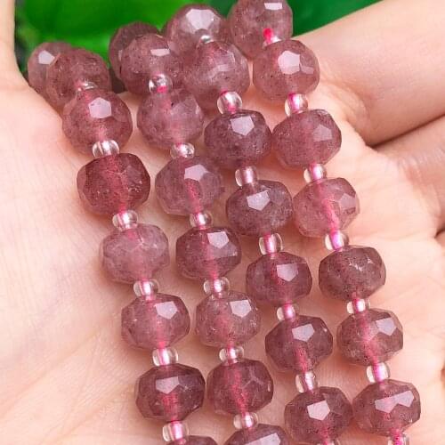 Natural Faceted Strawberry Quartz Gem Stone Beads Column Shape Loose Beads for Jewelry Making DIY Bracelet Accessories 7.5