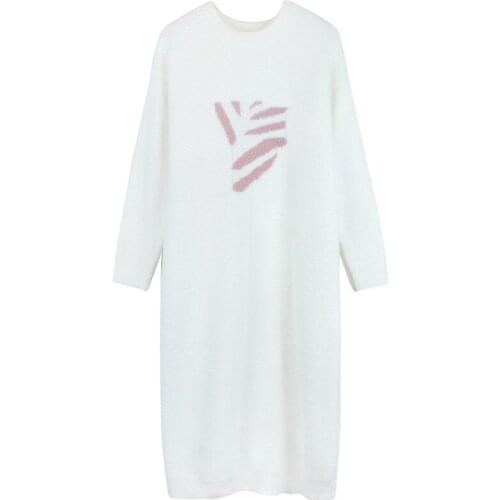 Cute Girly Nightgowns Winter Warm Nightdress Feather Yarn Sleepwear Nightwear Knitted Homewear Comfort Night Skirt Dressing Gown