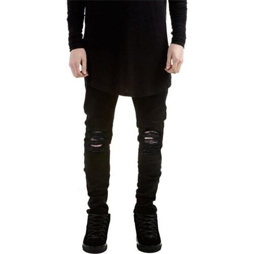 Slim Biker Zipper Denim Skinny Frayed Pants Distressed Rip Trousers New Ripped Jeans For Men Black Jeans homme Drop Shipping