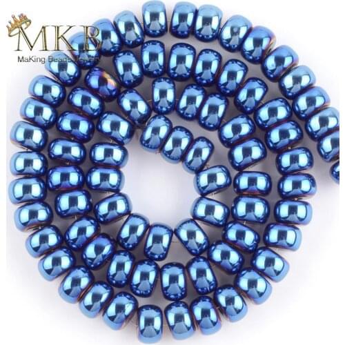 Wholesale 8mm Natural Stone Rondelle Blue Hematites Beads Space Loose Beads For Jewelry Making DIY Bracelets Necklace 15"