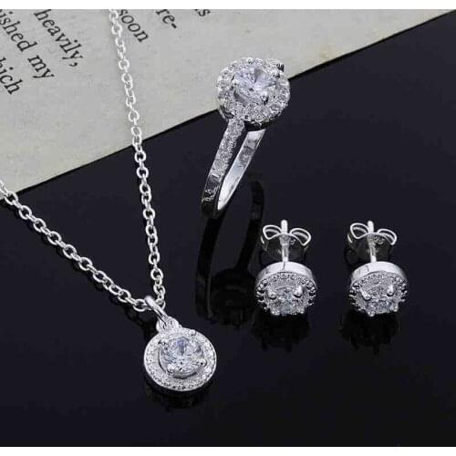 By speed sell tong rong hot style zircon crystal silver ornament necklace ring earrings suit three-piece jewelry