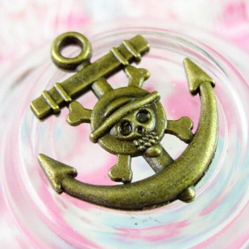 70pcs Antique Bronze Plated Skull Anchor Charms Pendant 22x19mm DIY Jewelry Findings