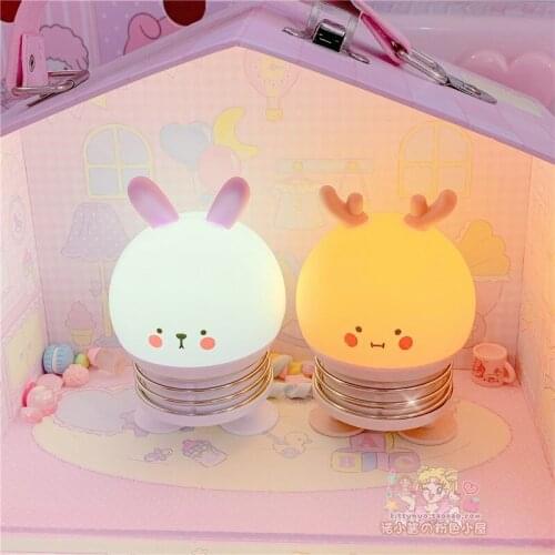 Lovely Silicone Touch Sensor LED Night Light For Children Baby Kids 2 modes Rabbit Deer LED USB LED Night Lamp