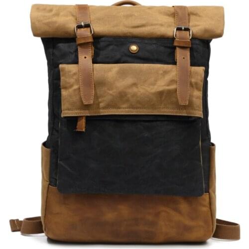 Bagpack Men Canvas Backpack European Style Waxed Canvas Daypacks School Bags Vintage Waterproof Travel Bag Male Large Back Pack