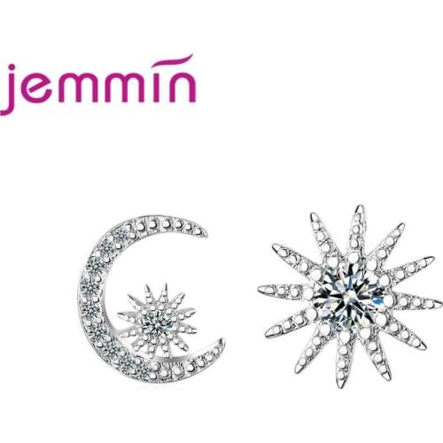 New Fashion Style Minimalism Moon Flower Design 925 Sterling Silver AAA Cubic Zirconia Stud Earrings For Women Wedding