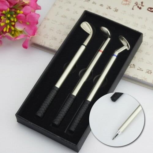 3pcs/Box Golfers Aluminum Alloy Golf Clubs Ball Ballpoint Golf Pen Set Creative Golf Fans Souvenir Christmas Birthday Gift