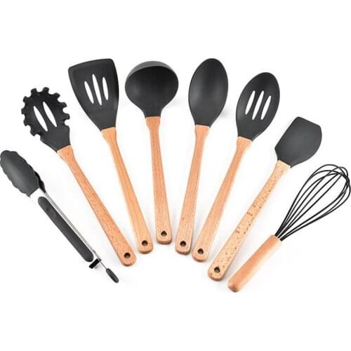 Silicone Spatula Kitchen Set Wooden Handle Shovel Heat-resistant Cooking Utensils Kitchenware Kit Non-Stick Baking Tool