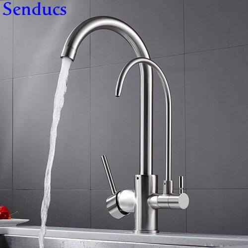 Senducs Brushed Filter Kitchen Mixer Tap Clean Water Hot Cold Kitchen Sink Faucet Quality Brass Pure Kitchen Sink Faucet