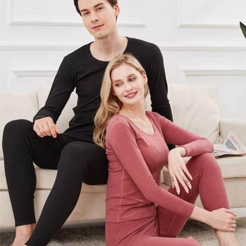 Mens matte long Johns traceless womens thermal underwear round collar base medium thick winter suit