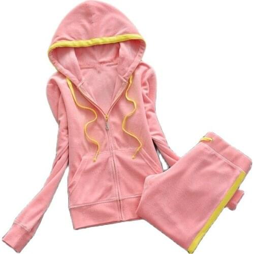 Spring/Fall/winter WomenS Brand Velvet Fabric Tracksuit pant suits Velour Suit Women Track Suit Hoodies And Pants black