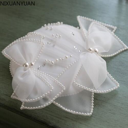 Vintage Wedding Hats Pearls Women Net Bridal Hats White Black Wedding Accessorie Brides Fascinator Sinamay Wedding Birdcage Veil