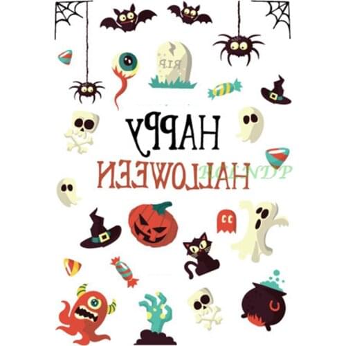 Waterproof Temporary Tattoo Sticker Halloween skull cats pumpkin ghost tatto stickers flash tatoo fake tattoos for kids child 7