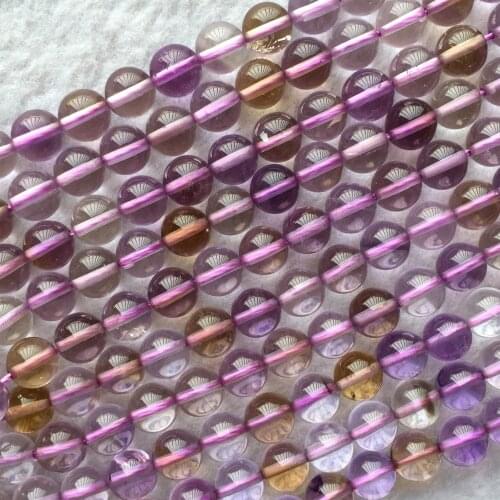 High Quality Natural Clear Purple Yellow Quartz Ametrine Crystal Smooth Round Loose Jewelry Necklaces Bracelets Beads 05980
