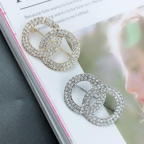 Shine Full Rhinestone Double Circle Brooch for Women Original Quality Fashion Jewelry Handmade Pins Metal Brand broche Z032