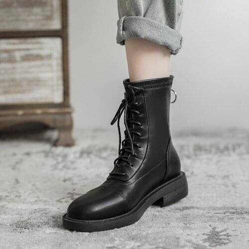 Chelsea boots women front cross tied ankle botas feminias round metal decoration winter rubber booties short tube botas de mujer