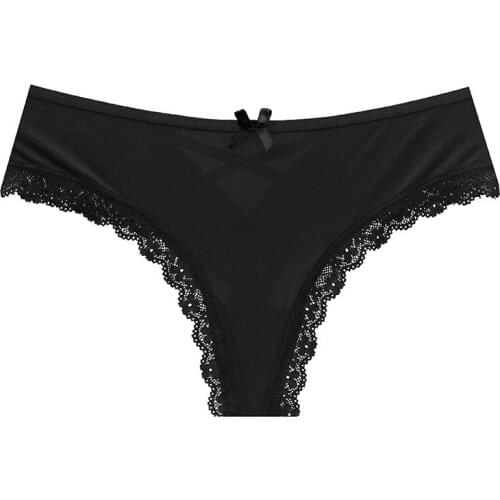Mid-waist Milk Silk High Elastic Thong Plus Size Solid Color Lace Wavy Edge Belt Underwear Panties Women